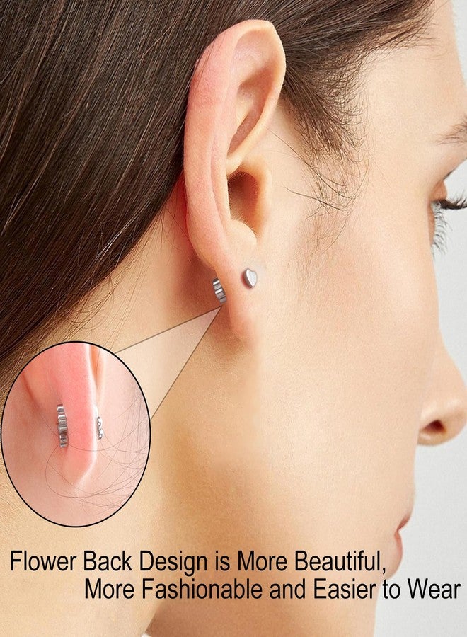 Staligue 18-Pair Hypoallergenic Surgical Steel Earrings Set - 20G Flat Back Studs with CZ, Opal, Moon & Floral Designs for Sensitive Ears & Cartilage Piercing（Silvery） - Image 5